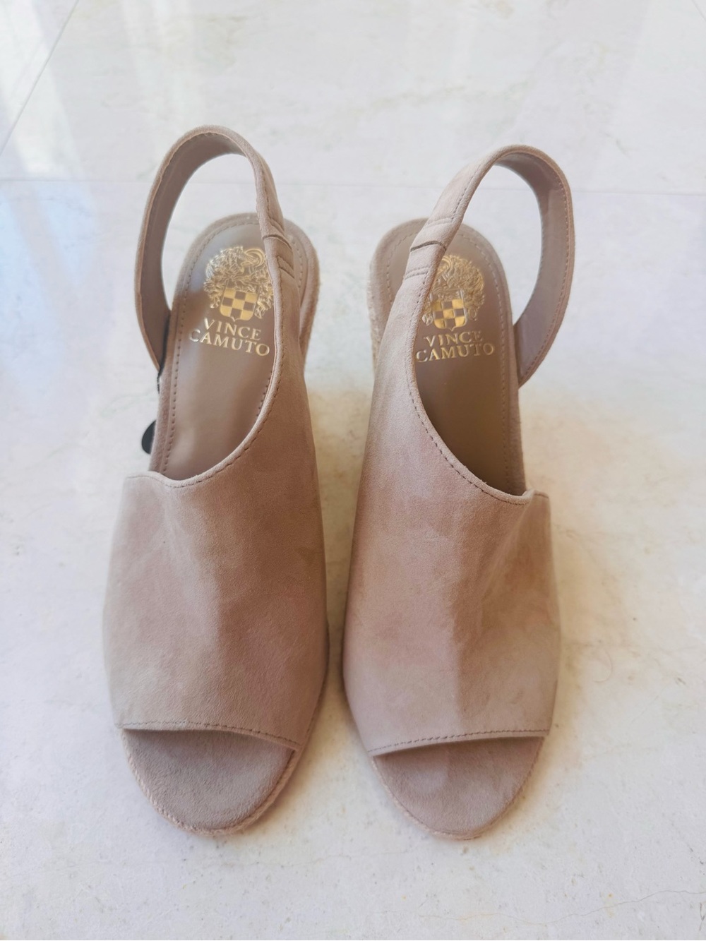 Vince Camuto Tan Suede Espadrille Wedge Slingback Sandals size 8.5